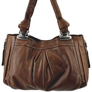 B MAKOWSKY Chocolate Brown Pebble Leather  Shoulder Bag Silver Decorative Hardwa